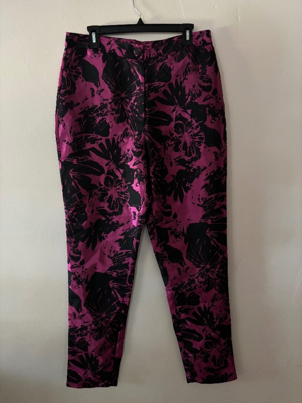 Novaluxe hot pink and black floral brocade print pants